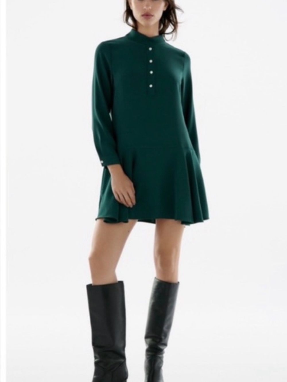 Zara Long-Sleeve Emerald Green Fit & Flare Dress